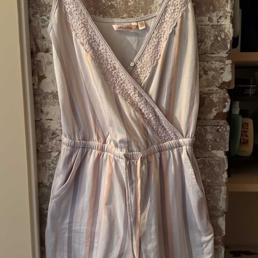 La Vie En Rose Lavender Striped Lace Romper